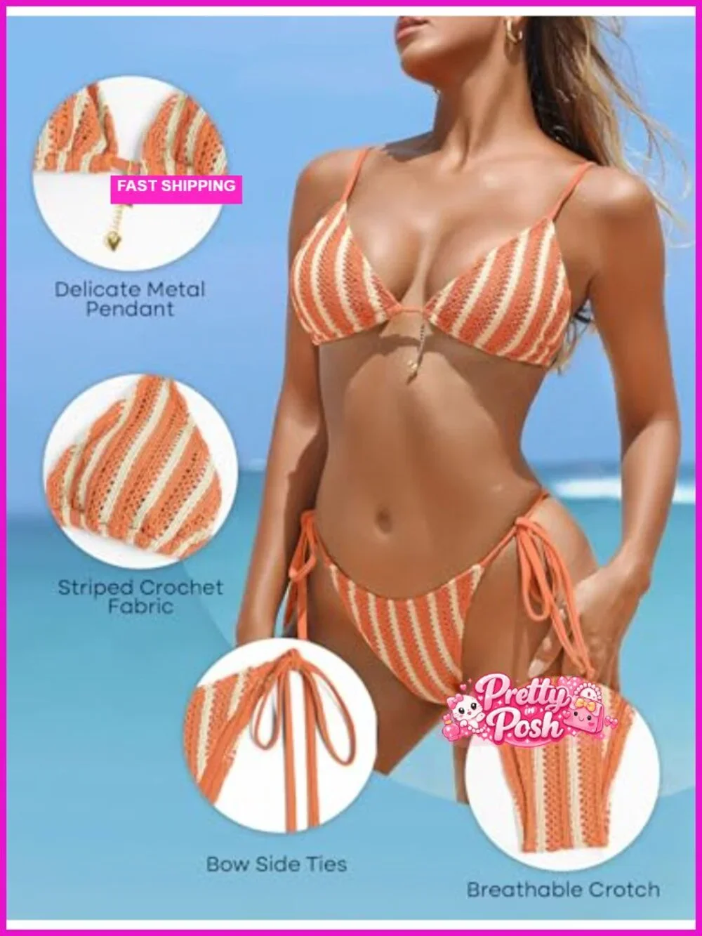 Crochet Knit Bikini Set Cheeky Brazilian Thong High Cut Swimsuit